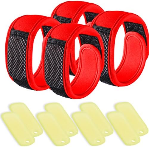 NextGen Outdoors Mosquito Repellent Bracelets DEET FREE (4-Pack) with 8 Pellets (Red)