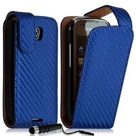 Housse coque �tui pour Samsung Galaxy Teos i5800 motif gaufr� couleur bleu + mini stylet + film