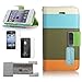 ATC Lumsing(TM) New ID Business Credit Card Holder Stand Hard Case Back Cover for Apple iPhone 5 with Screen protector & Stylus Pen (Wallet Case Blue+Brown+Orange)