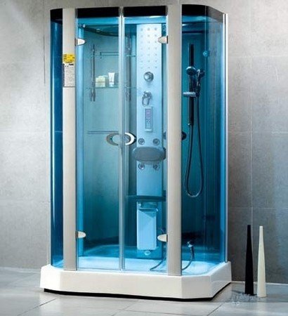 LineaAqua Romeo 53 x 34 Steam Shower Enclosure Freestanding with Blue Curved Glass and 4 Body Sprays, Hand Shower, Rain Shower - FREE SHIPPING!!!
