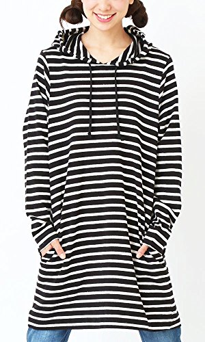 (ディーループ)D-LOOP 大人 カジュアル Aライン プルオーバー ロング パーカー ワンピース 長袖 無地 ボーダー レディース 121388