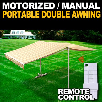 Deluxe Free Standing Portable Motorized Retractable Double Awning with Wireless Remote control