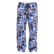 Blue Flannel Patchwork Madras Check Fun Print Novelty tie cord flannel cotton pants for lounging, sleep, sports. Unisex relaxed fit,