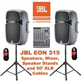 JBL Powered 15 EON 315 DJ Loudspeakers Mixer, Stands and Cables Set