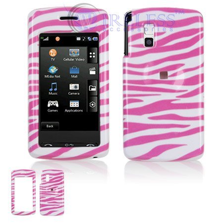 Pink and White Zebra Animal Skin Design Snap-On Cover Hard Case Cell Phone Protector for LG CU920 CU915 Vu