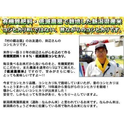 21年産　田辺さん家の有機質肥料100％・低減農薬　新潟県産コシヒカリ　無洗米　10kg　コシヒカリBLではない、昔ながらのコシヒカリ！