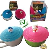 Gift Special 40% Off Silicone Cup Glass Cover Suction Lids Premium Leakproof Reusable Suction Mug Lids Keeps Beverages Hot -5 Out of 5 Stars- Set Includes 2 Cup Cover Designs with Cute Figurine Handles Plus Free Bonus Gift