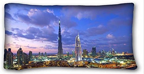 Soft Pillow Case Cover ( City dubai building view from the top images view city lights ) DIY Pillow Cover Size 20"X36" suitable for X-Long Twin-bed PC-White-19971