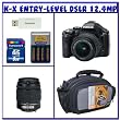 Pentax K-x 12.4MP Digital SLR Camera w/ 18-55mm f/3.5-5.6 AL and 50-200mm f/4-5.6 ED Lenses (Black) + 8GB SDHC + Case + Rapid AC Charger + Rechargeable Batteries