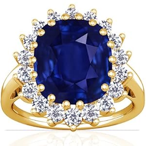 14K Yellow Gold Cushion Cut Blue Sapphire Ring With Sidestones