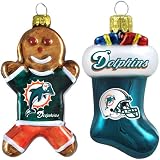 NFL Miami Dolphins Blown Glass Gingerbread Man & Stocking Ornament 2-Pack