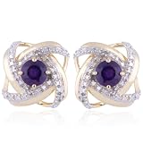 18kpl Genuine Amethyst & Diamond Accent Post Earrings