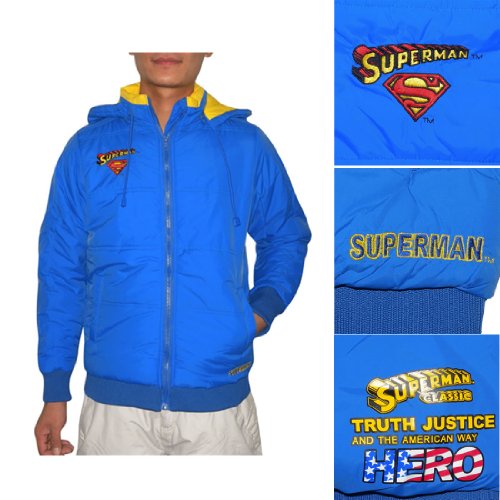  LIMITED EDITION: Boys SUPERMAN DC Comics Zip-Up Fall / Winter Jacket with Embroidered Logos - Blue