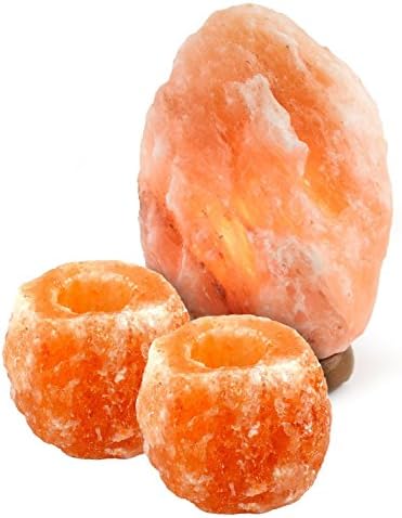 Crystal Salt Lamps Himalayan Lamp and Tea Light Candle Holders, Dimmer Switch and Bulb, 12 - 14 lb.