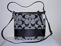 COACH SIGNATURE STRIPE CONVERTIBLE SHLDER BAG 13674 BK/White
