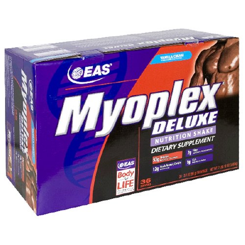 EAS Myoplex Deluxe Nutrition Shake, Vanilla Cream, 3.4 Ounce Packet (Pack of 36) by EAS