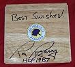 Rick Barry Autographed San Francisco Warriors 6x6 Parque Floorboard with "HOF 1987" & "Happy Hooping" Inscriptions, Proof Photo of Rick Signing for Us.