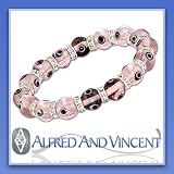 Evil Eye Murano Glass Judaica Hamsa Charm Stretch Bracelet - Clear Pink