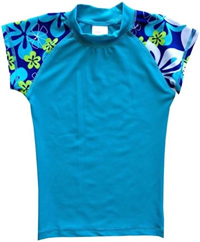 CABANA GIRL 4-16 Floral 2 Piece Rashguard Set Swimsuit Swimwear 50+ UV Protection, 7-8, Blue
