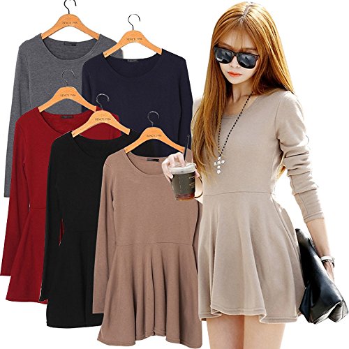 【 UN ANANAS 】 チュニック ワンピース 長袖 フリフリ レディース OL 春 夏 シンプル シック 女子会 デート 結婚式 二次会 同窓会 5Color FREE Size