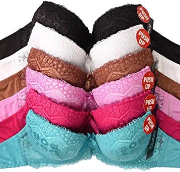 Madelyn Women's Push Up Bras, Pack of 6, Assorted Colors, Various Styles (38C, 1019)