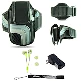 Black Adjustable Deluxe Sportband / Workout Armband with Adaptable Neck Str ....