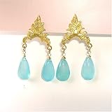 Acanthus Leaf Earrings with Blue Chalcedony Drops