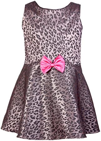 Baby Fashionistas Big Girls' Animal Printed Fit And Flare Dress With Bow 14 Yrs Brown And Dark Gray
