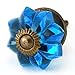 Marine Blue Glass Cabinet Knob Kitchen Drawer Pulls & Handles Set/2~ K69 Brilliant Marine Blue Glass Melon Knobs with Polished Antique Brass Hardware for Dresser, Kitchen Cabinets and Cupboards