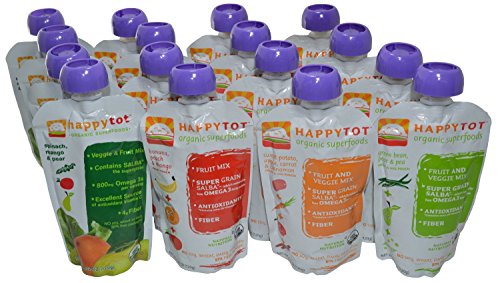 Happy Tot Organic Superfoods Stage 4, 4.22 OZ Baby Food Pouches Variety Pack of 16