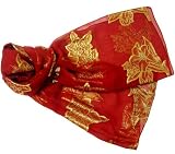 silkNOW Red 100% Pure Silk Chiffon Georgette Scarf in Golden Floral Jacquard Weave