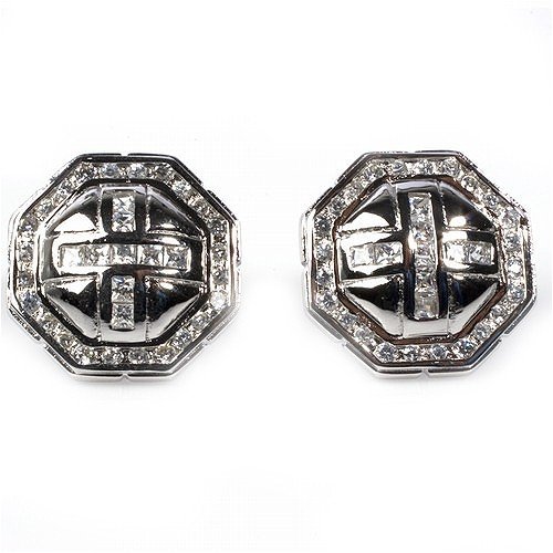 STERLING SILVER MEN'S EARRINGS Clear CZ