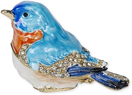 Blue Robin Handpainted Glazed Metal Tiny Treasure Figurine with Necklace