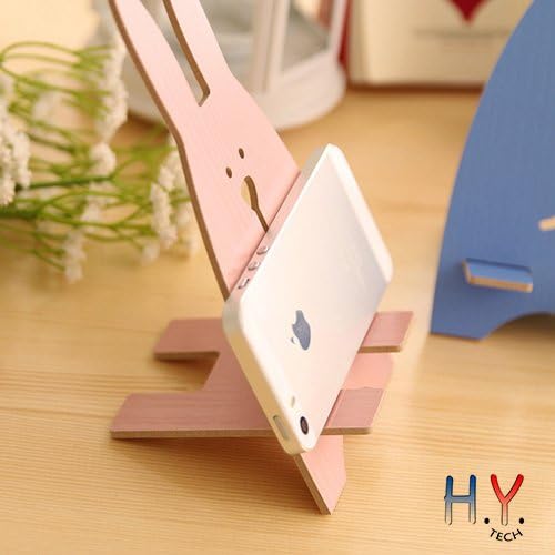 H.Y. TECH® Super Cute Pink Rabbit Style Universal Wooden Mount Stand Holder for All Smart Phones, Apple iPhone 6 (4.7)/ Plus (5.5) / iPhone 5 / 5S / 5C / 4 / 4S, Samsung Galaxy S5, S4, S3, Note 3, Note 2, HTC One, Google Nexus, GPS and iPad, iPad Mini, other Tablets