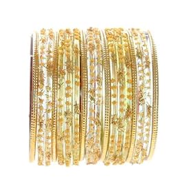 Beachcombers! Ethnic Glass Indian Wedding Bridal Bollywood Bangles Belly Dance Bracelets Set Gold...