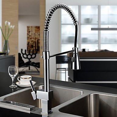Single Handle Solid Brass Spring Pull Down Kitchen Faucet - Chrome Finish