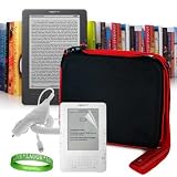 Amazon Kindle DX Free 3G model ( Graphite , White , Latest Generation , 2nd Generation ) Accessories Kit: **Graphite - Red** Kindle DX Carrying Case Hard Cube Case with Shoulder Strap and Attached Pocket + Kindle DX Car Charger + Custom Cut Kindle DX Screen Protector + VG Live * Laugh * Love Wrist band!!!