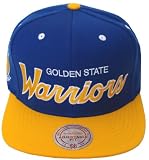 Golden State Warriors Mitchell & Ness Script Snapback Cap Hat Blue Yellow