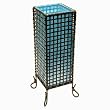 Handmade Natural Bamboo Desk / Table Lamp With Lattice Design And Teal Silk Liner