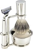 Swissco Badger 4 Pieces Shave Set Nickel Mach 3 Bowl & Soap