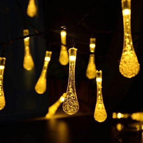 LED SopoTek Solar Christmas Lights 19.7ft 6m 30 LED 2 Modes Crystal Water Drop Solar Fairy String Lights for Outdoor, Gardens, Homes, Wedding, Christmas Party, Waterproof (30 LED warm white)