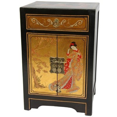Oriental Furniture Elegant Asian Nightstand, 23-Inch Ming Gold Leaf End Table Cabinet On Sale