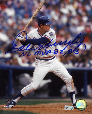 Dale Murphy Atlanta Braves - Batting - Autographed 8x10 Photograph with NL MVP 82, 83 Inscription