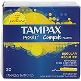 Tampax Pearl Compak Plastic, Regular Absorbency, Unscented Tampons, 20 Count (Pack of 4)