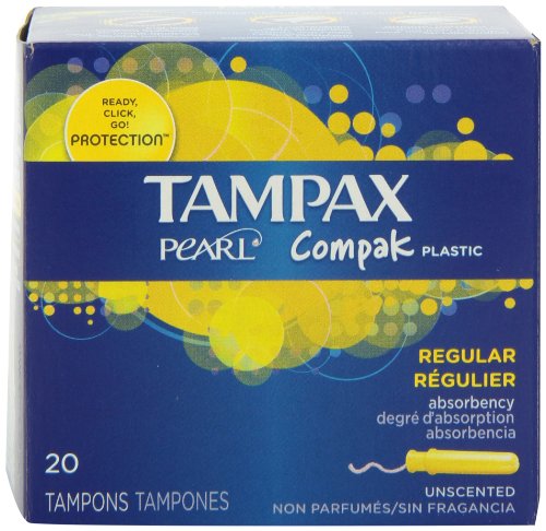 Tampax Pearl Compak Plastic, Regular Absorbency, Unscented Tampons, 20 Count (Pack of 4)