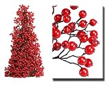 Pack Of 2 Red Gooseberry Christmas Cone Trees 24