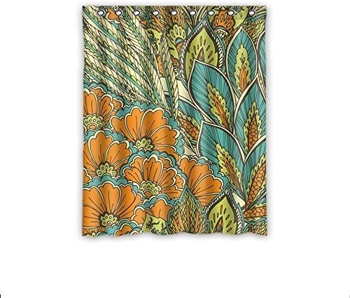 Tall Switch Colorful Feather Flower Pattern Background window Curtain Waterproof Bedroom Curtain 52"W x 84"L