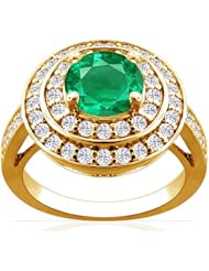 18K Yellow Gold Round Cut Emerald Ring With Sidestones (GIA Certificate)