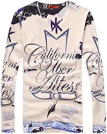 VENTELAN Men's Long Sleeve New hot Fashion Floral Basic Tunic Round Neck T-Shirt