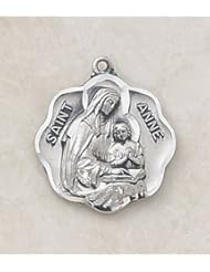 Sterling Silver St. Anne Bust 2/3" Patron Saint St. Medal Pendant With 18" Chain Necklace